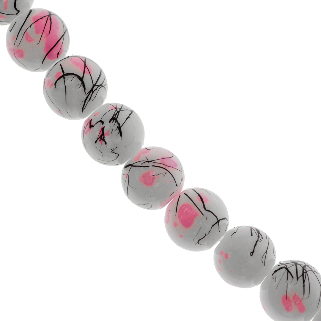 Marble Style Glass Beads, Splatter Black Lines, Available in Multiple Colours and Sizes