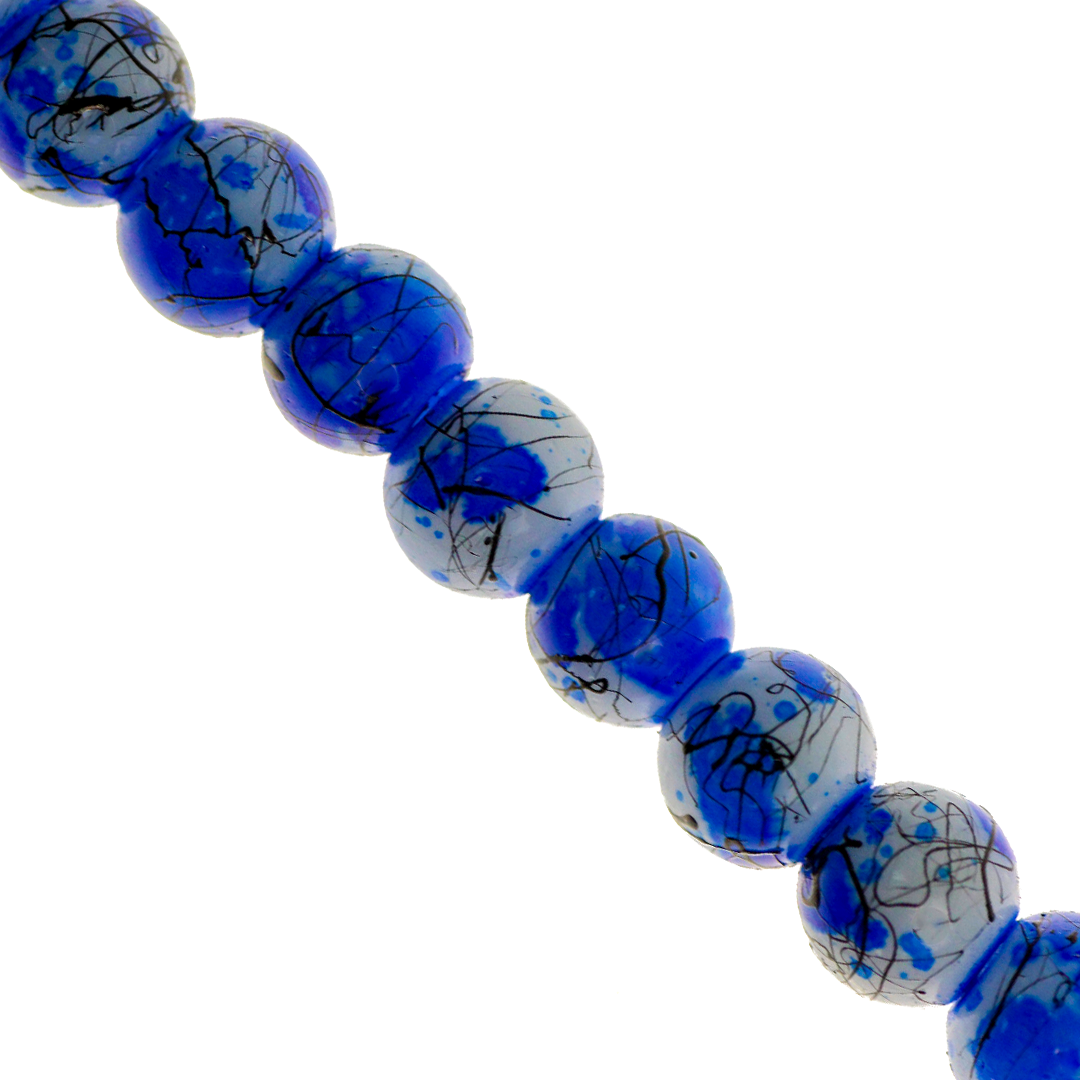 Marble Style Glass Beads, Splatter Black Lines, Available in Multiple Colours and Sizes