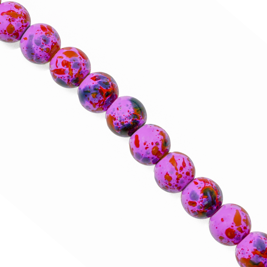 Marble Style Glass Beads, Splatter Paint Design, 8mm, Available in Multiple Colours