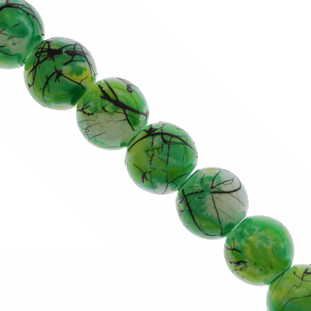Marble Style Glass Beads, Splatter Black Lines, Available in Multiple Colours and Sizes