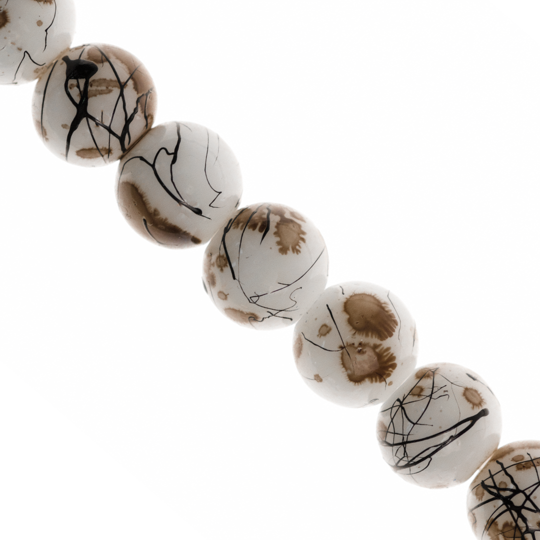 Marble Style Glass Beads, Splatter Black Lines, Available in Multiple Colours and Sizes