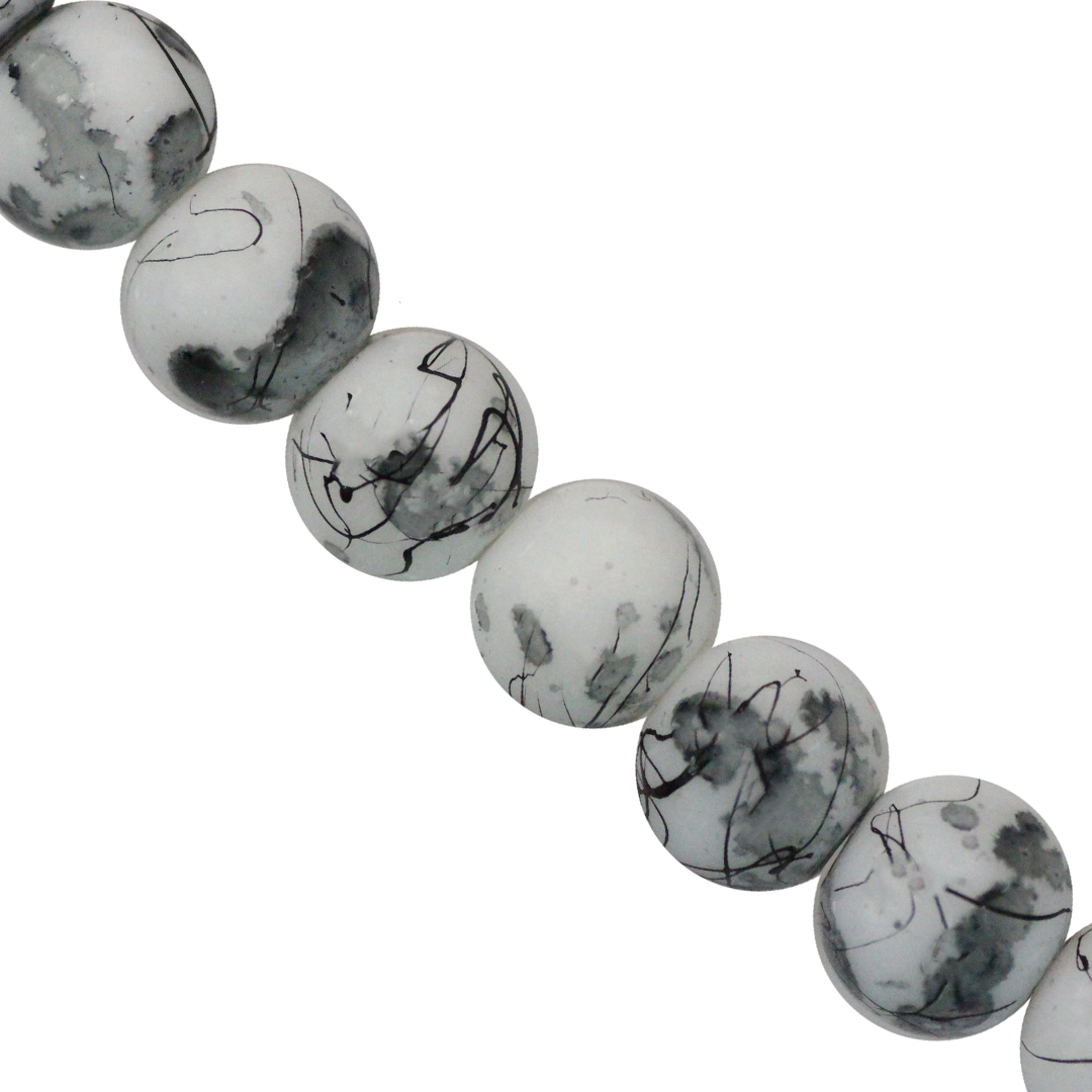 Marble Style Glass Beads, Splatter Black Lines, Available in Multiple Colours and Sizes