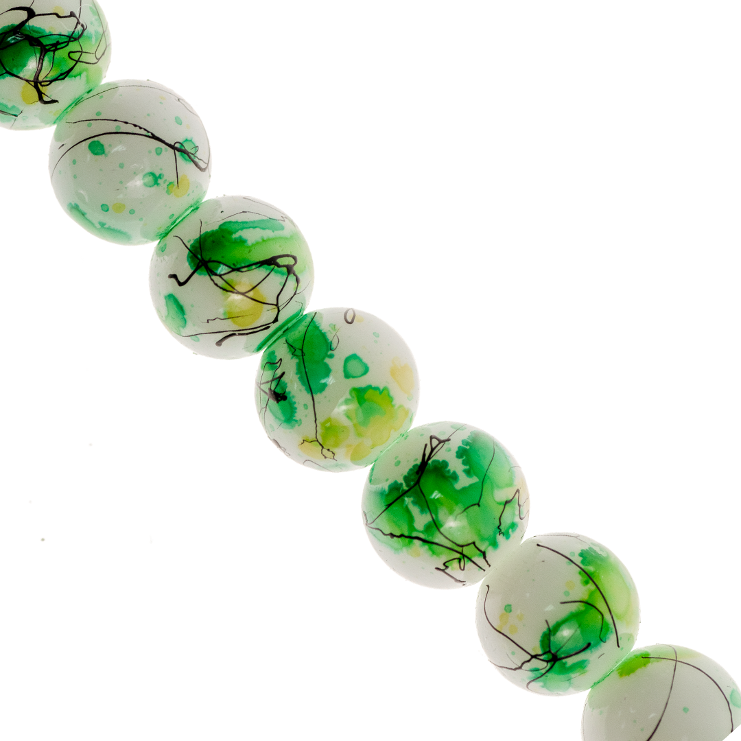 Marble Style Glass Beads, Splatter Black Lines, Available in Multiple Colours and Sizes