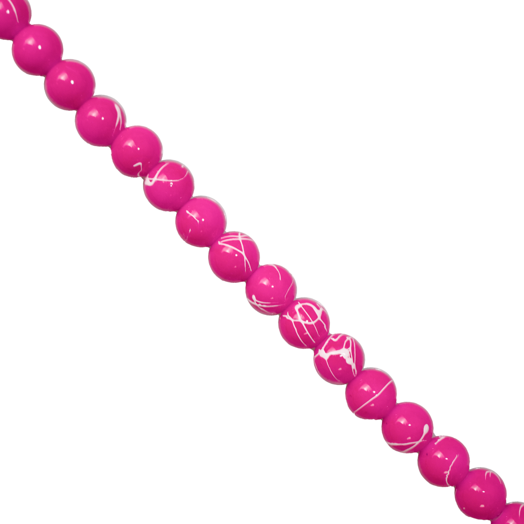 Marble Style Glass Beads, Splatter White Lines, 10mm, 82 pcs per strand, Available in Multiple Colours