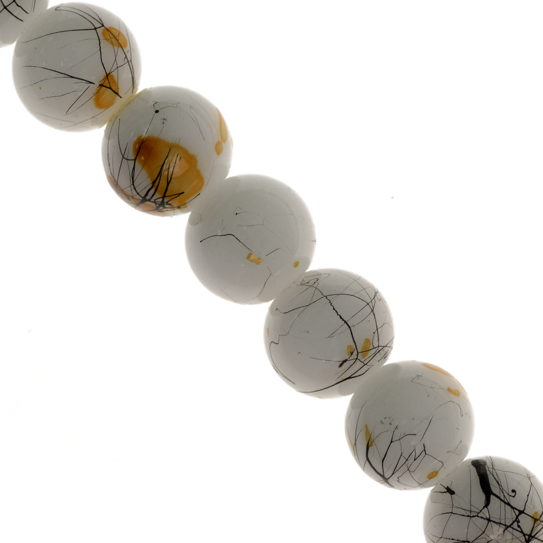 Marble Style Glass Beads, Splatter Black Lines, Available in Multiple Colours and Sizes