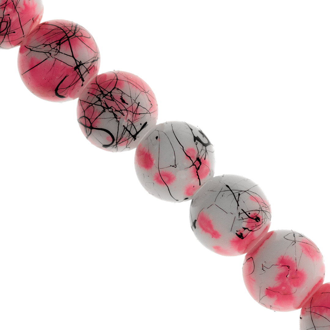 Marble Style Glass Beads, Splatter Black Lines, Available in Multiple Colours and Sizes