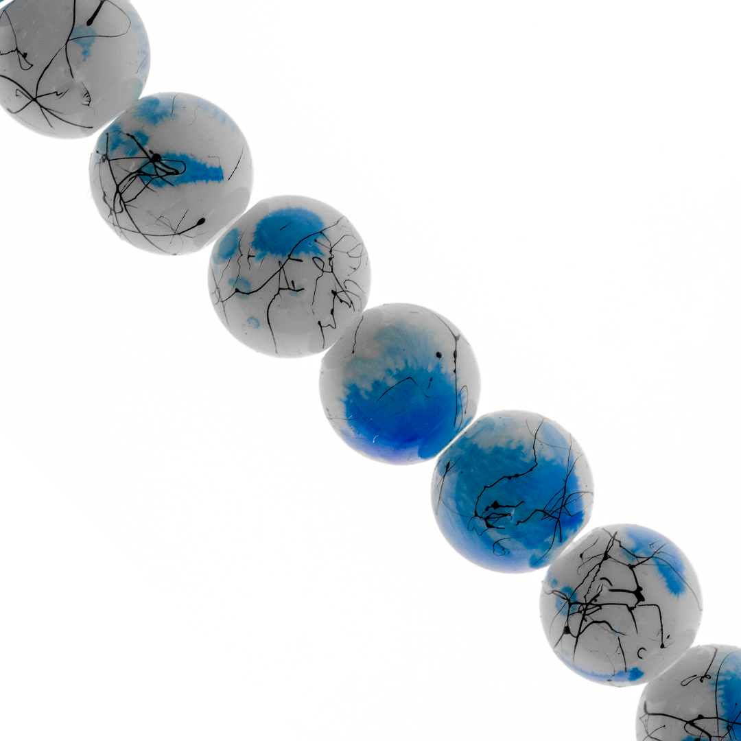 Marble Style Glass Beads, Splatter Black Lines, Available in Multiple Colours and Sizes