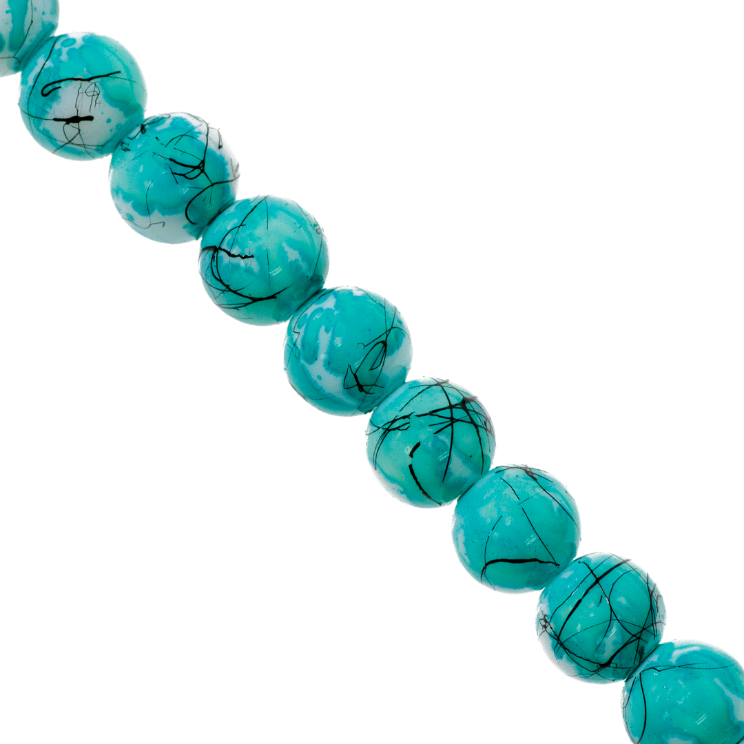 Marble Style Glass Beads, Splatter Black Lines, Available in Multiple Colours and Sizes