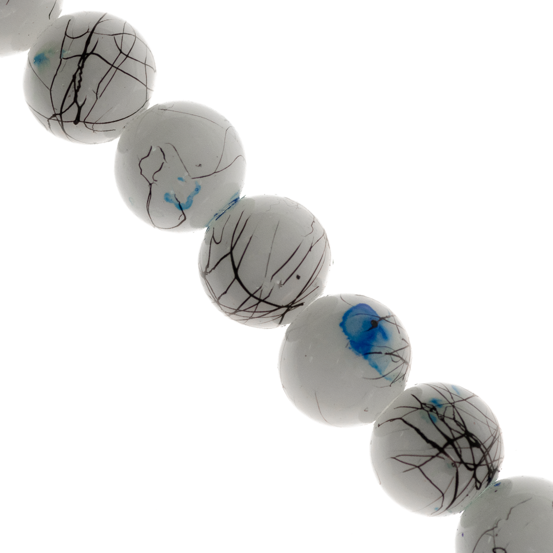 Marble Style Glass Beads, Splatter Black Lines, Available in Multiple Colours and Sizes