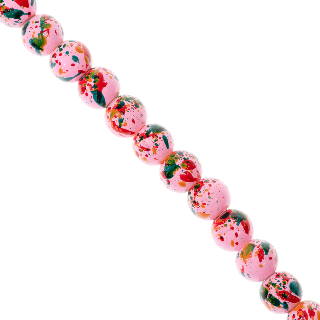 Marble Style Glass Beads, Pink-Green & Red Opaque, 8mm - 1.2mm (hole), Approx 100+pcs per strand