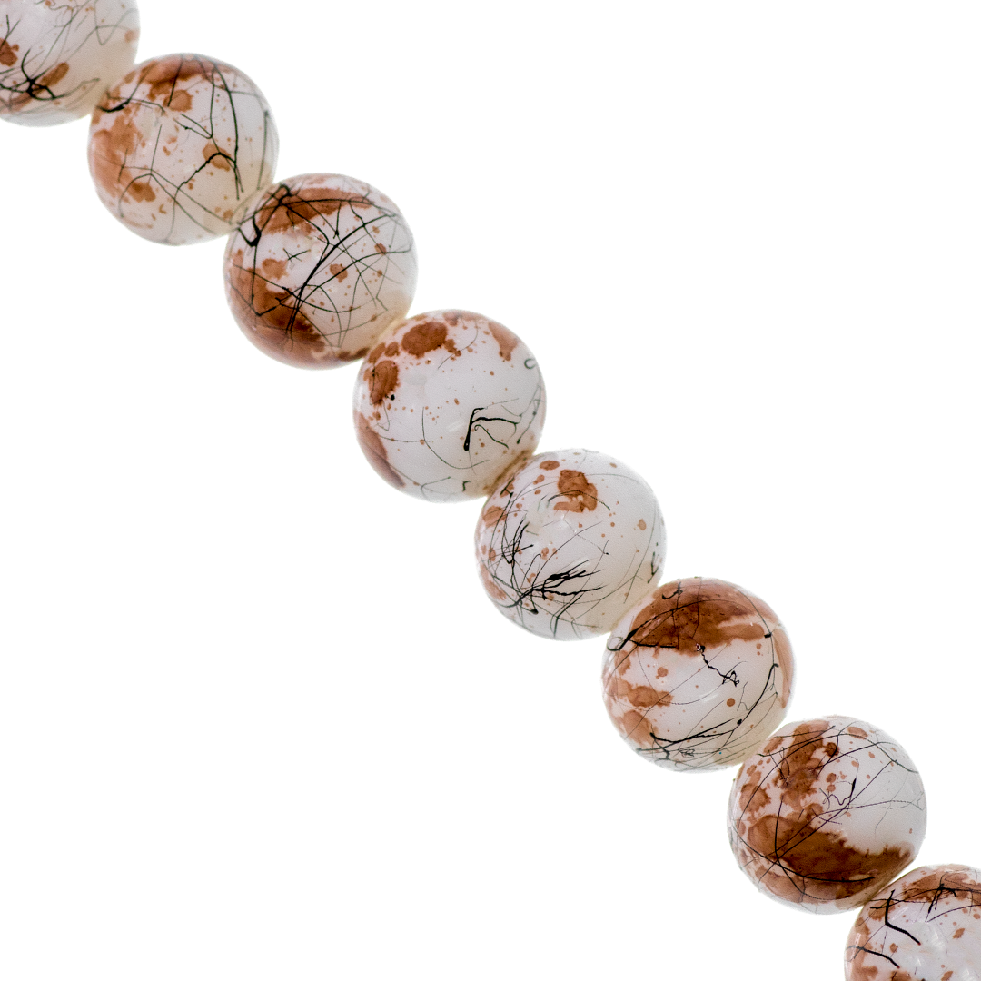 Marble Style Glass Beads, Splatter Black Lines, Available in Multiple Colours and Sizes