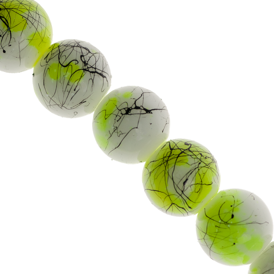 Marble Style Glass Beads, Splatter Black Lines, Available in Multiple Colours and Sizes