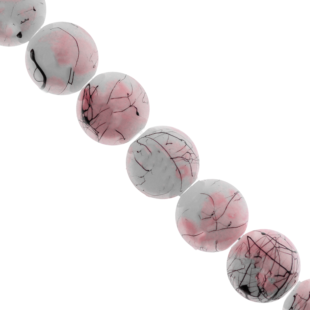 Marble Style Glass Beads, Splatter Black Lines, Available in Multiple Colours and Sizes