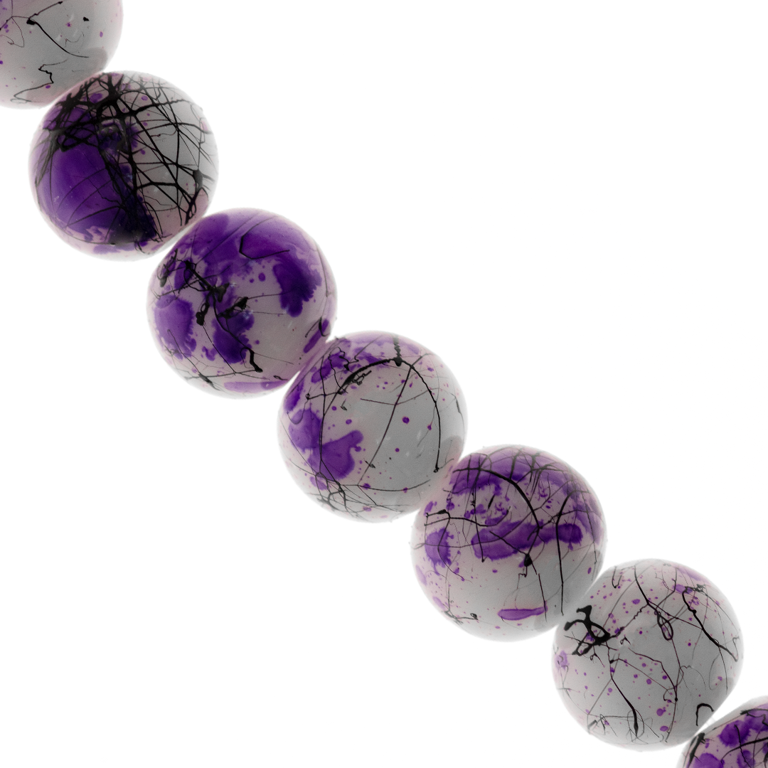 Marble Style Glass Beads, Splatter Black Lines, Available in Multiple Colours and Sizes