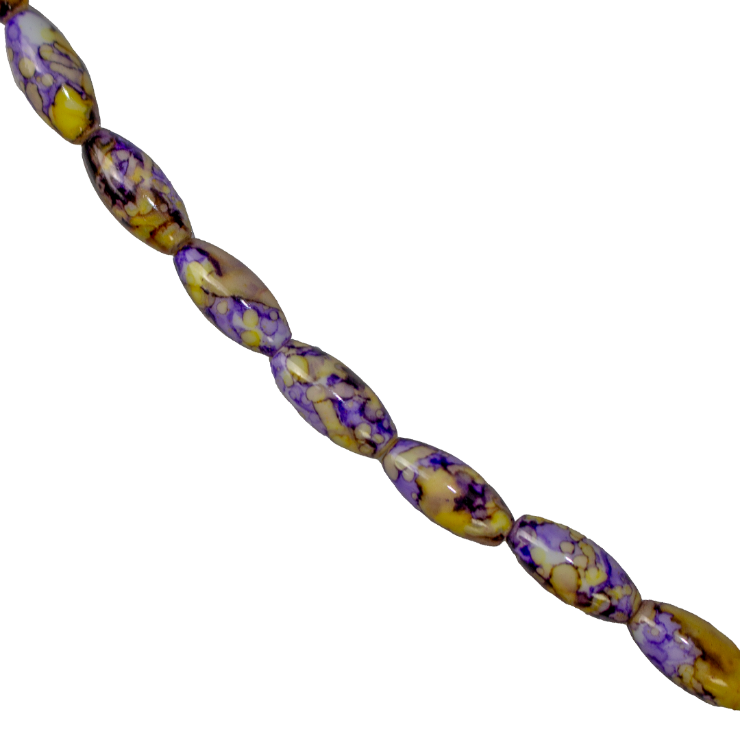 Marble Style Glass Beads, Long Oval, Opaque, 22mm x 10mm, Approx 36 pcs/strand, Available in Multiple Colours