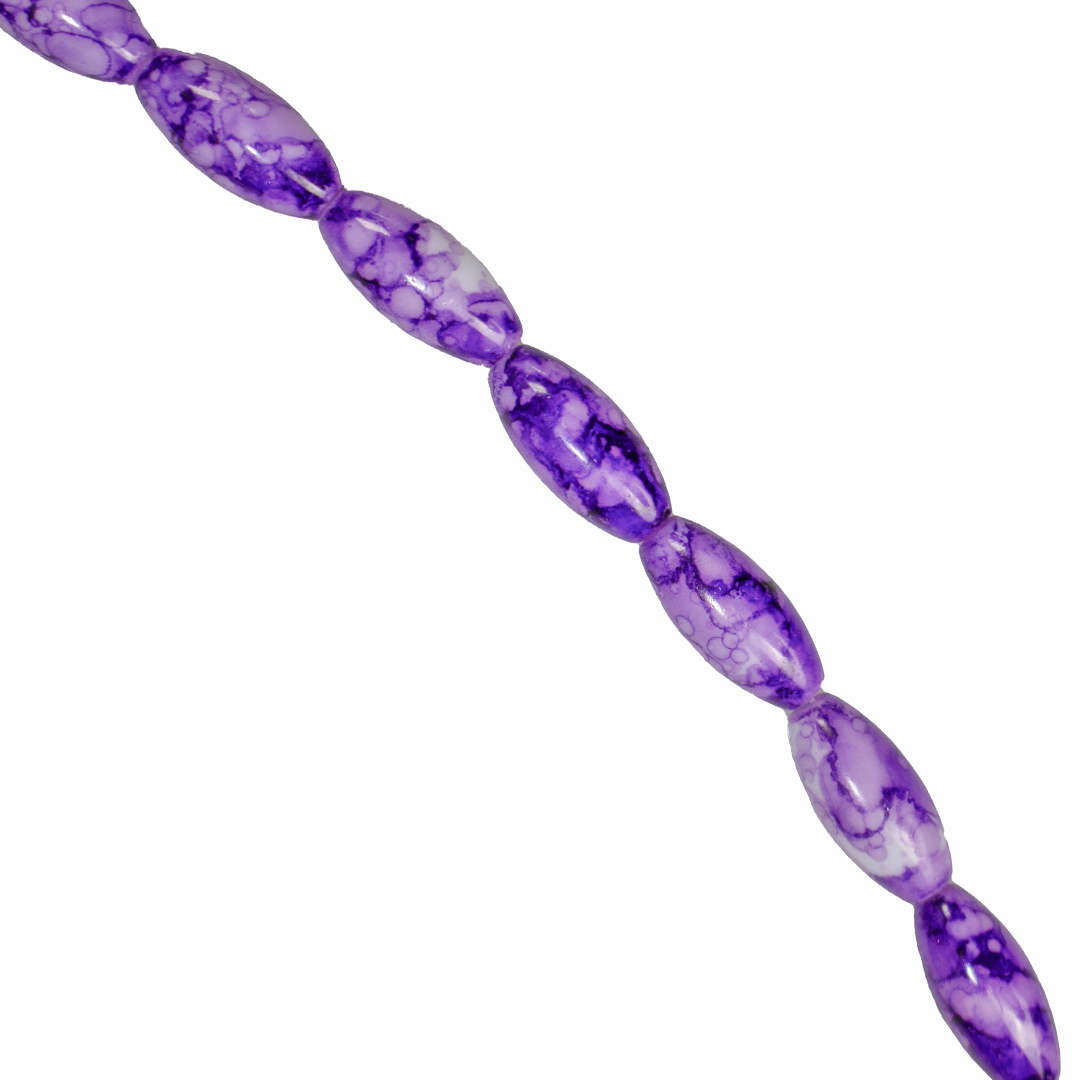 Marble Style Glass Beads, Long Oval, Opaque, 22mm x 10mm, Approx 36 pcs/strand, Available in Multiple Colours