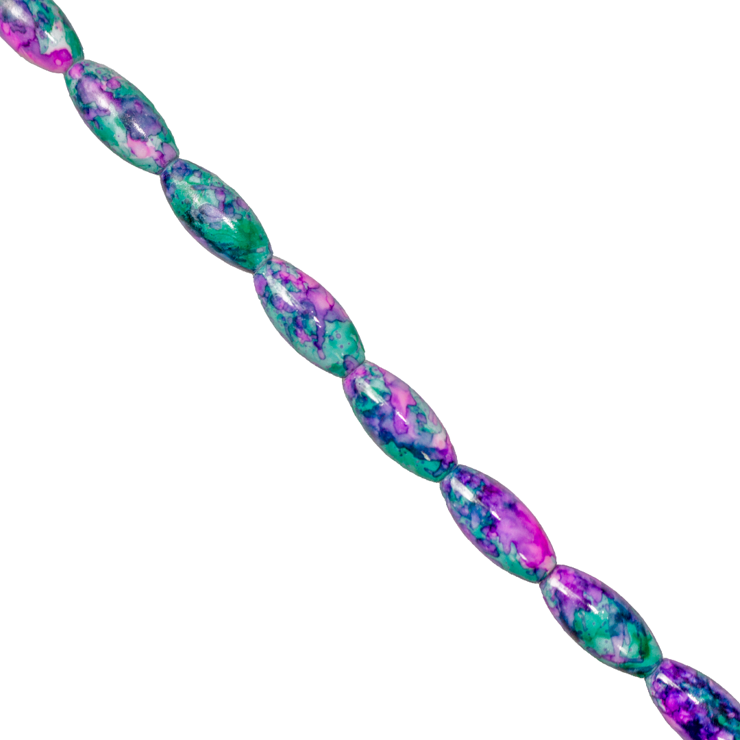 Marble Style Glass Beads, Long Oval, Opaque, 22mm x 10mm, Approx 36 pcs/strand, Available in Multiple Colours