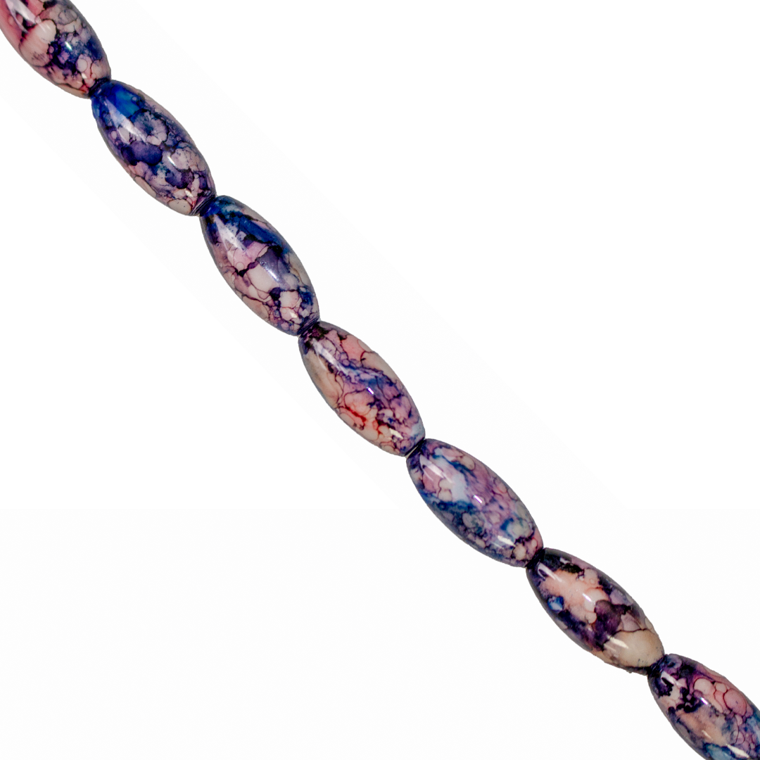 Marble Style Glass Beads, Long Oval, Opaque, 22mm x 10mm, Approx 36 pcs/strand, Available in Multiple Colours