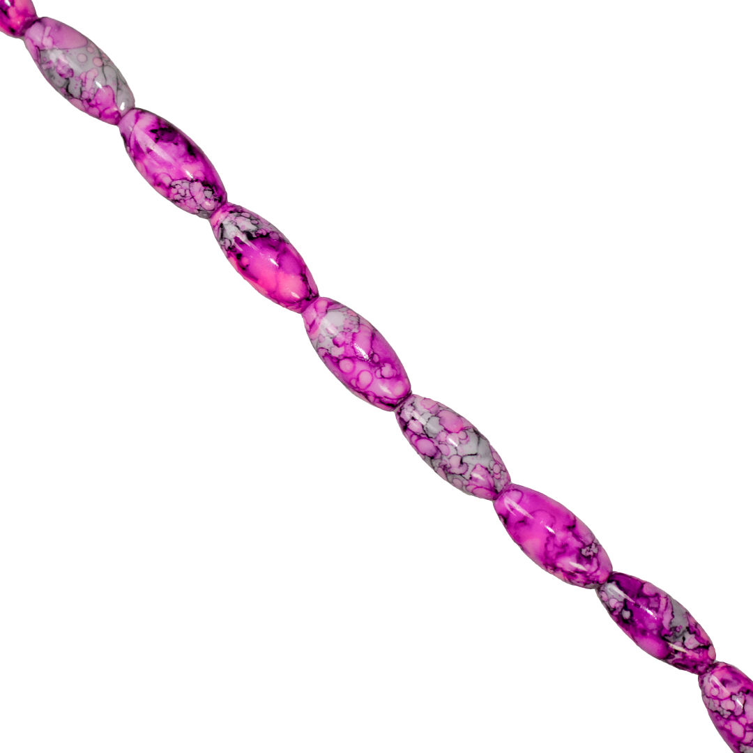 Marble Style Glass Beads, Long Oval, Opaque, 22mm x 10mm, Approx 36 pcs/strand, Available in Multiple Colours