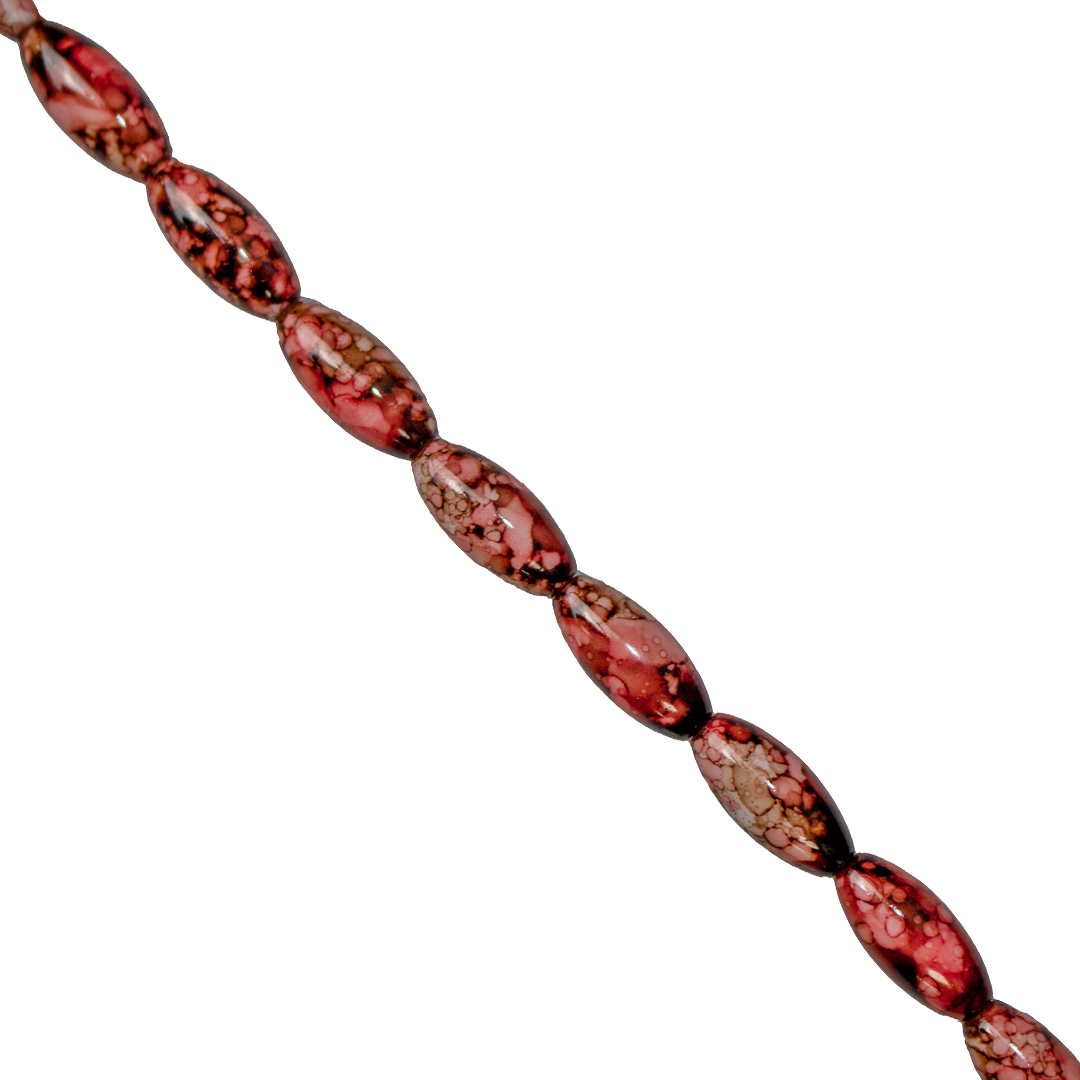 Marble Style Glass Beads, Long Oval, Opaque, 22mm x 10mm, Approx 36 pcs/strand, Available in Multiple Colours