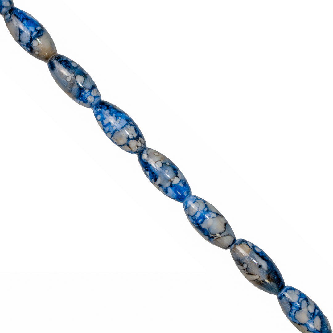 Marble Style Glass Beads, Long Oval, Opaque, 22mm x 10mm, Approx 36 pcs/strand, Available in Multiple Colours