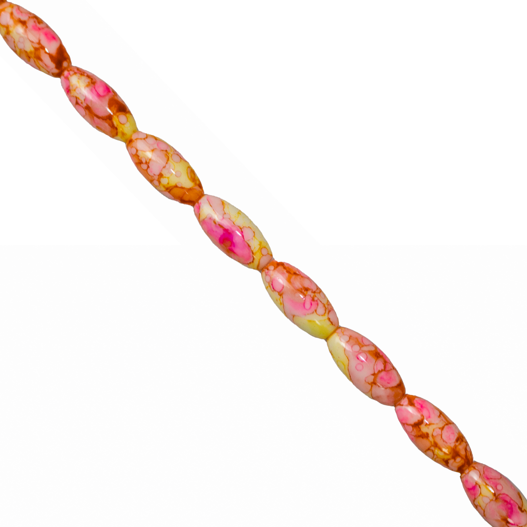 Marble Style Glass Beads, Long Oval, Opaque, 22mm x 10mm, Approx 36 pcs/strand, Available in Multiple Colours