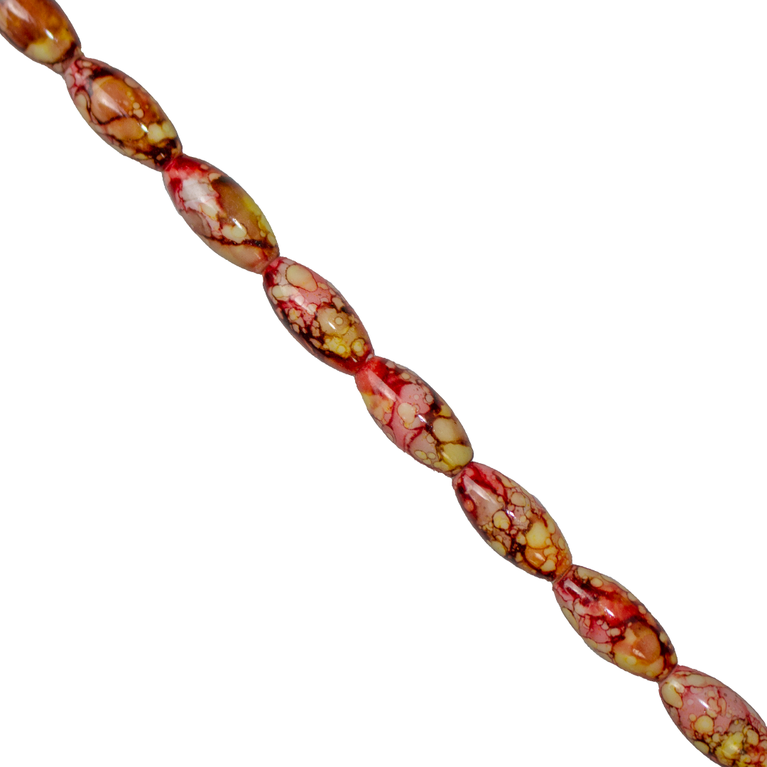 Marble Style Glass Beads, Long Oval, Opaque, 22mm x 10mm, Approx 36 pcs/strand, Available in Multiple Colours