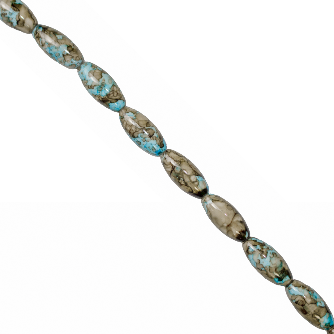 Marble Style Glass Beads, Long Oval, Opaque, 22mm x 10mm, Approx 36 pcs/strand, Available in Multiple Colours