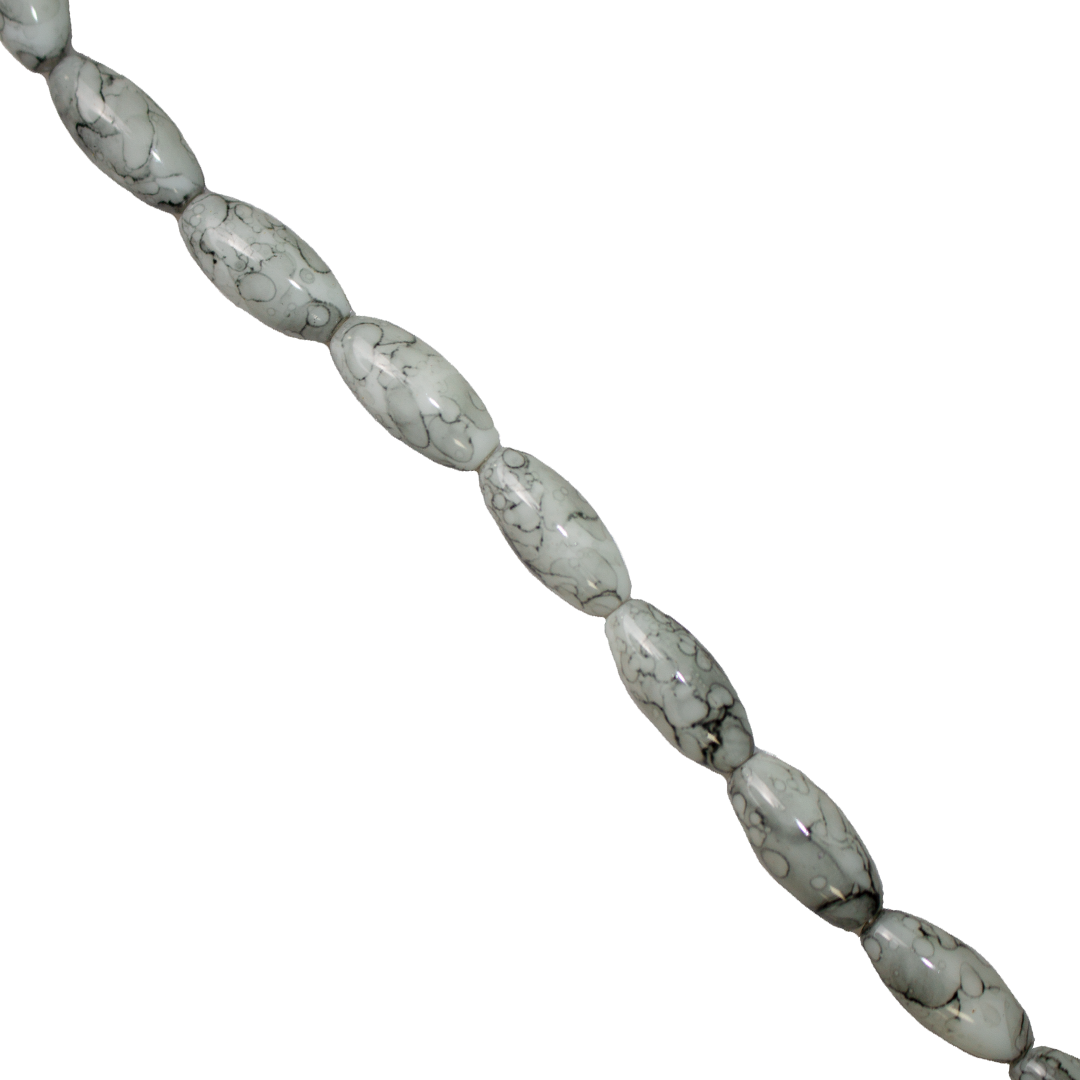 Marble Style Glass Beads, Long Oval, Opaque, 22mm x 10mm, Approx 36 pcs/strand, Available in Multiple Colours