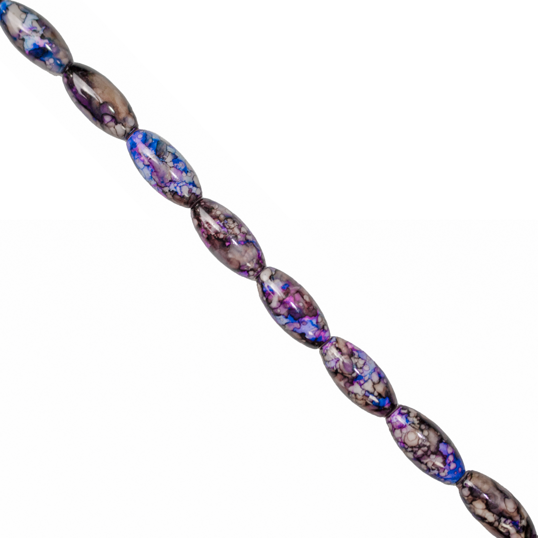 Marble Style Glass Beads, Long Oval, Opaque, 22mm x 10mm, Approx 36 pcs/strand, Available in Multiple Colours