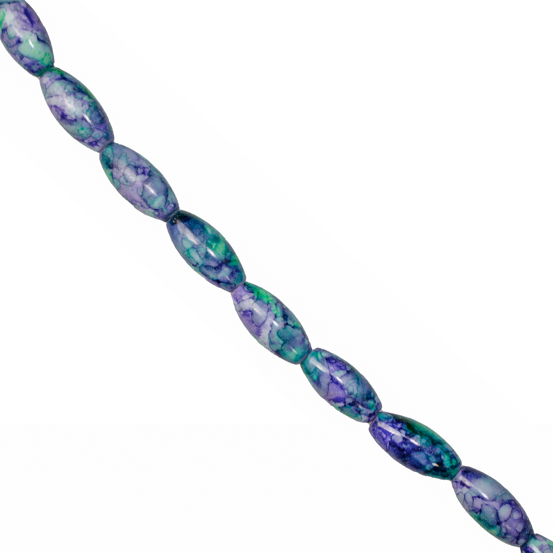 Marble Style Glass Beads, Long Oval, Opaque, 22mm x 10mm, Approx 36 pcs/strand, Available in Multiple Colours