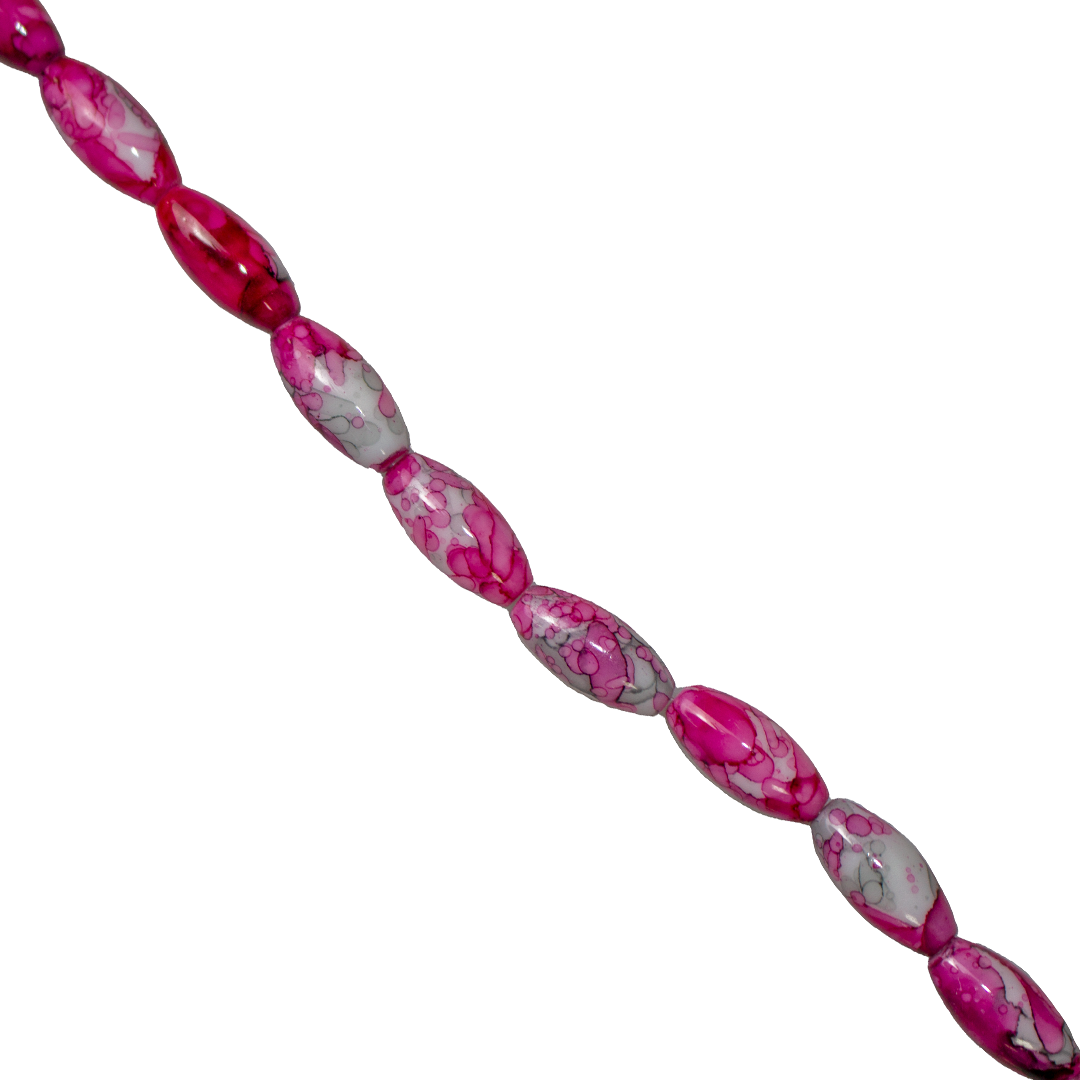 Marble Style Glass Beads, Long Oval, Opaque, 22mm x 10mm, Approx 36 pcs/strand, Available in Multiple Colours