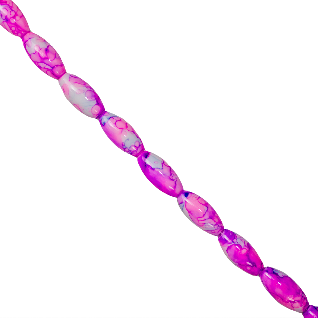 Marble Style Glass Beads, Long Oval, Opaque, 22mm x 10mm, Approx 36 pcs/strand, Available in Multiple Colours