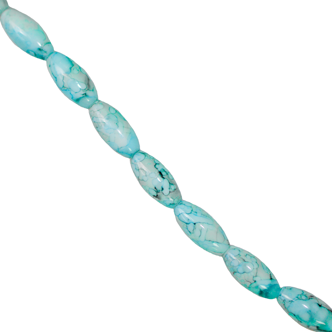 Marble Style Glass Beads, Long Oval, Opaque, 22mm x 10mm, Approx 36 pcs/strand, Available in Multiple Colours