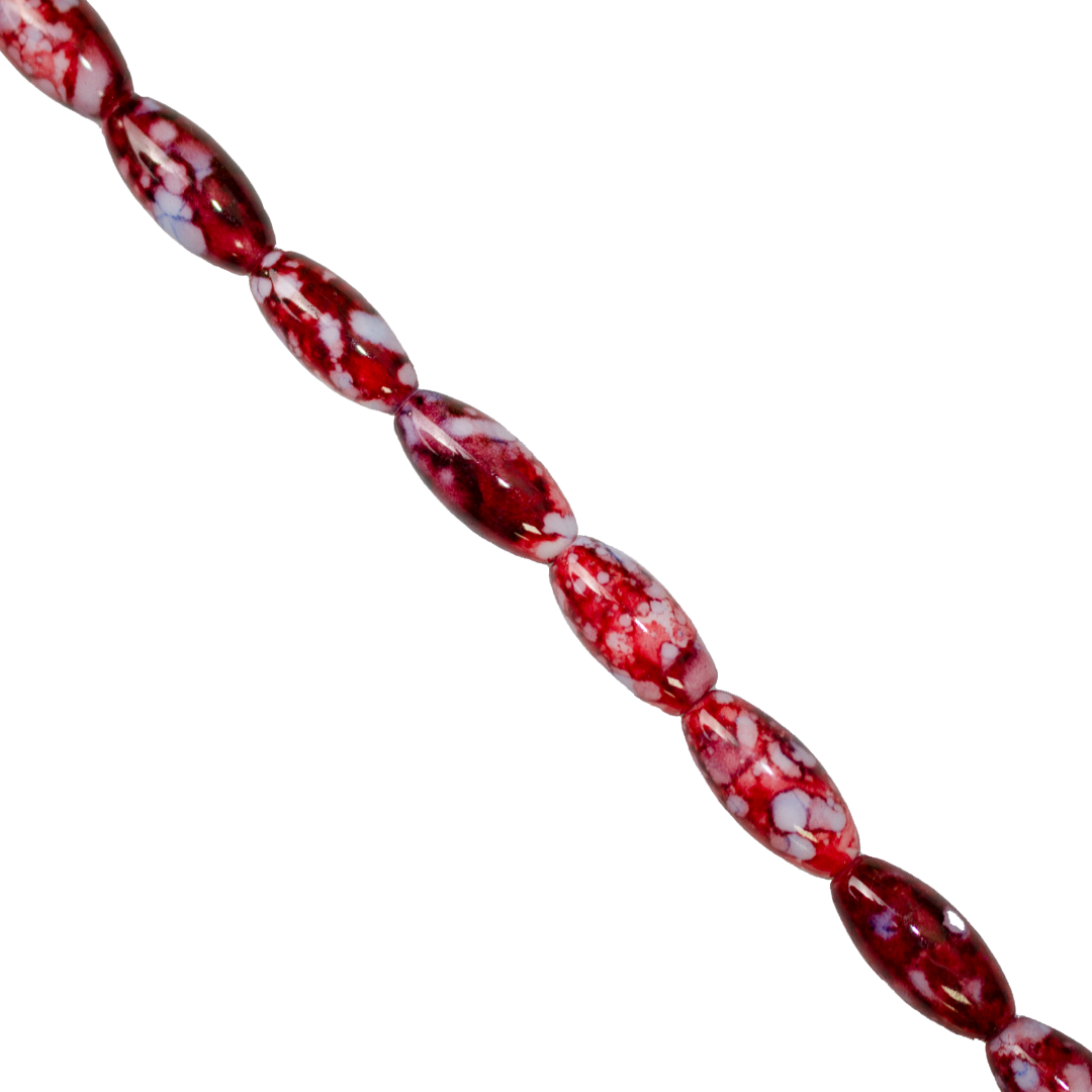 Marble Style Glass Beads, Long Oval, Opaque, 22mm x 10mm, Approx 36 pcs/strand, Available in Multiple Colours