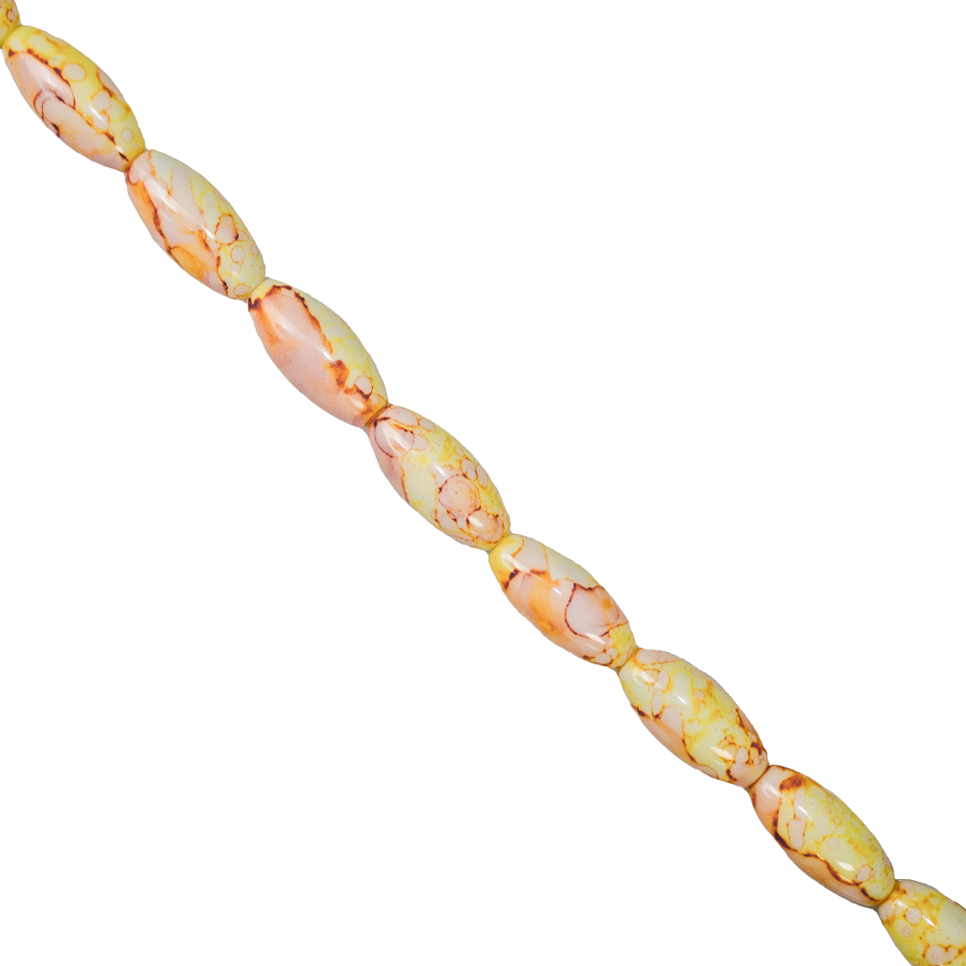 Marble Style Glass Beads, Long Oval, Opaque, 22mm x 10mm, Approx 36 pcs/strand, Available in Multiple Colours