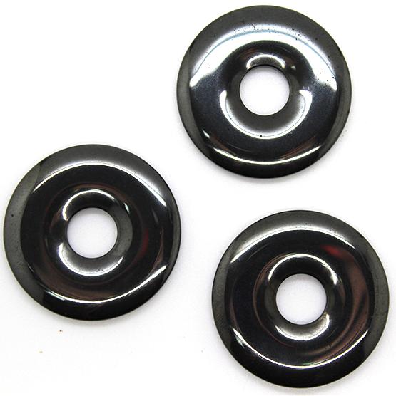 Large Donut Hematite Pendant, Semi-Precious Stone, 39mm, 1 pc
