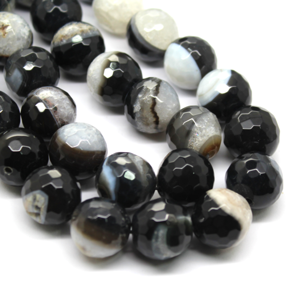 Agate Faceted - Black/White Fire Agate, Semi-Precious Stone, 8mm, 46 pcs per strand - Butterfly Beads