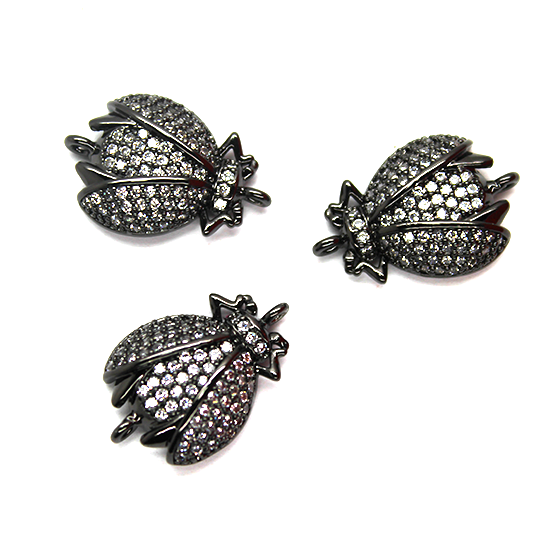 Micro Pave Lucky Ladybug Connector, Gun Metal-Plated, 20mm x 14mm, 1pc
