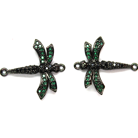 Micro Pave Dragonfly Connector, Cubic Zirconia, Gun Metal-Plated, 20mm x 18mm, 1pc