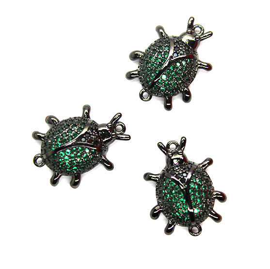 Micro Pave Ladybug Connector, Gun Metal-Plated, 19mm x 13mm, 1pc
