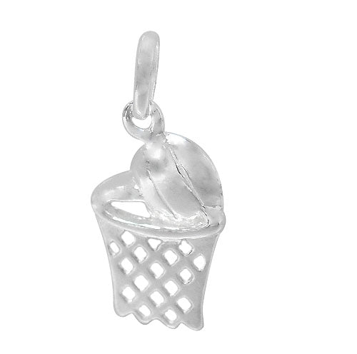Charm, Basketball, Sterling Silver, 16mm X 11mm , Sold Per pkg of 1