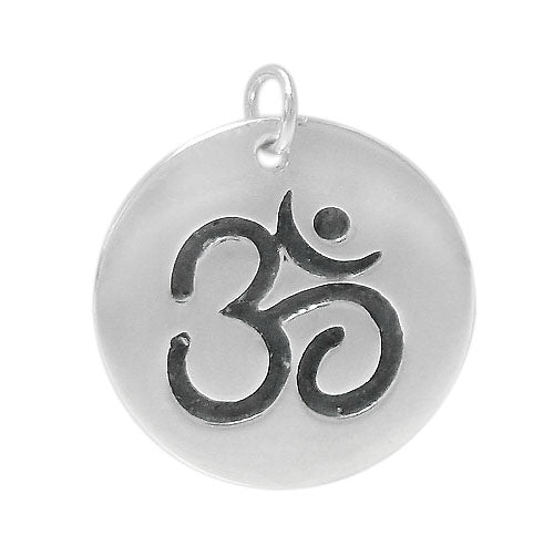 Charm, Round Om, Sterling Silver, 14mm x 1mm Thickness , Sold Per pkg of 1