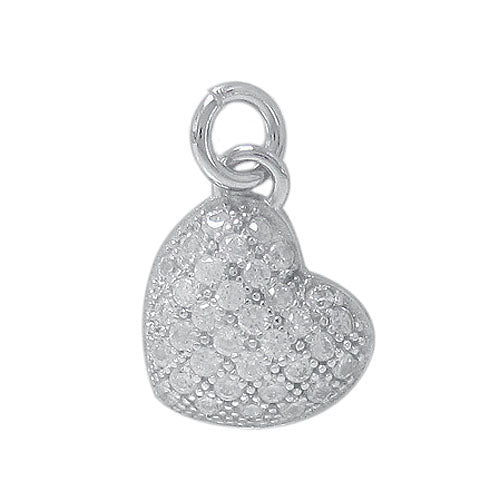 Charms, Sparkling Heart, Sterling Silver, 9mm x 9mm, 1pc