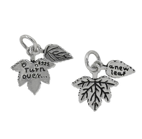Charm, Double Leaf Charm, Sterling Silver, 1pc