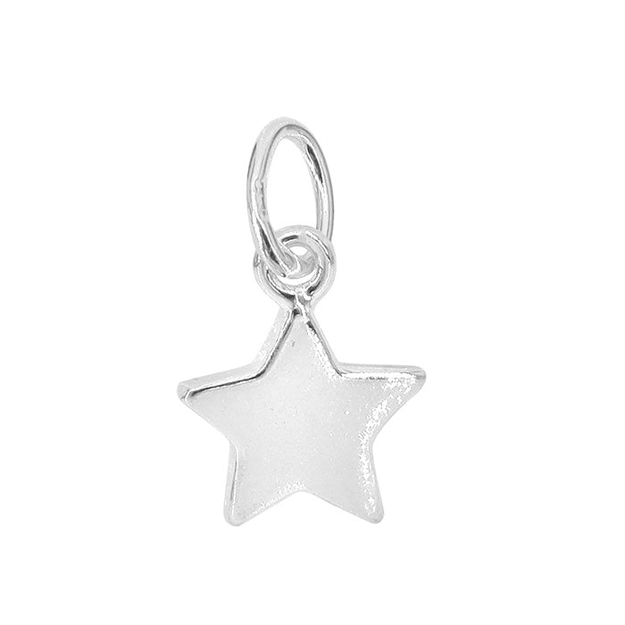 Charm, Sterling silver, Flat Star Charm, 9mm x 8mm x 1mm, 3.5 x 5mm loop, 1pc