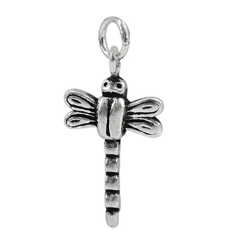 Charms, Dragonfly , Sterling Silver, 16mm X 11mm , Sold Per pkg of 1