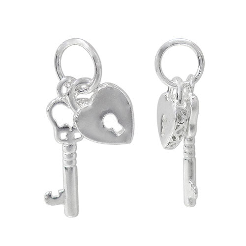 Charm, Key & Heart Lock, Sterling Silver, 1pc