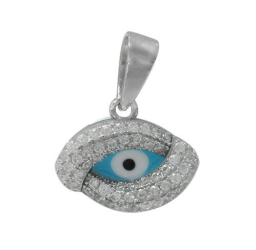 Charm, Evil Eye, Rhodium plated on Sterling Silver, Sold Per pkg of 1
