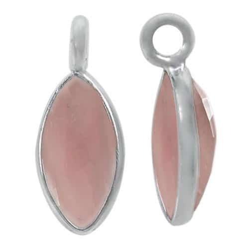 Charm, Rose Quartz, Rhodium plated on Sterling Silver, 1 pc
